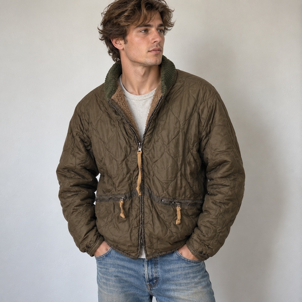 Vintage 90s Abercrombie & Fitch Mens Jacket XL Olive Green Quilted Sherpa Lined